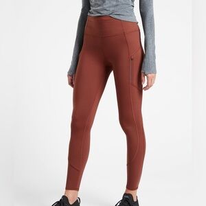 NWOT Athleta Rainier Brown Rust Orange High-Waisted Leggings with Pockets